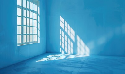 Blue Room with Sunlight Through Window Grid.