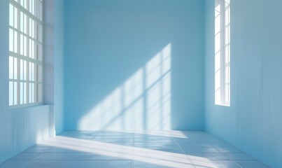 Blue Room with Sunlight Through Window Grid.