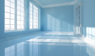 Blue Room with Sunlight Through Window Grid.