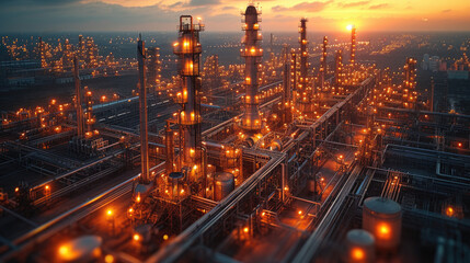 Fototapeta na wymiar Industrial Might: Petrochemical Plant with Tanks