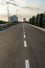 Empty street at the deserted high end resort town of Awaza, Turkmenbashi, Turkmenistan. 