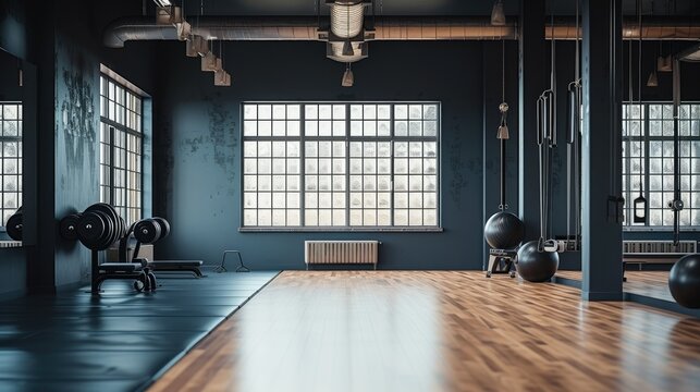 Gym environment, blank wall. Generative AI.