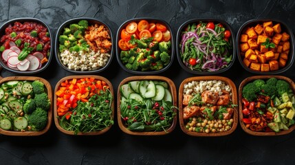 Freshly prepared meals featuring colorful ingredients, encouraging mindful eating - obrazy, fototapety, plakaty
