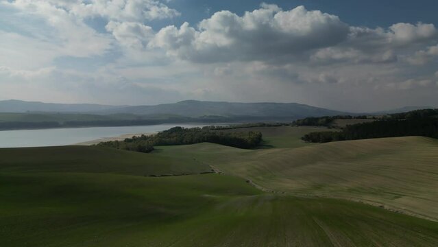Aerial view of Lake Oasi San Giuliano Matera in Basilicata in southern Italy
