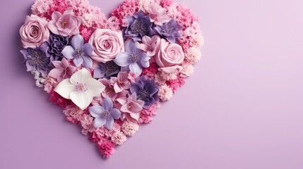 multi-colored, pink flowers in the shape of a heart. bouquet for Valentine's Day, Women's Day, March 8. greeting card.