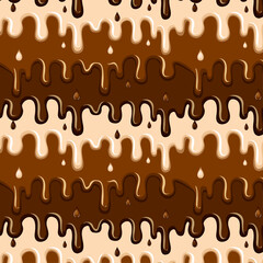 Pattern of flowing multi-colored chocolate.Vector seamless pattern of white, milk and dark chocolate smudges.