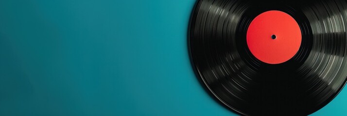 elegant vinyl record with a movie soundtrack on minimalistic turquoise background, great for a music release poster, a vintage audio shop advertisement, or a cover image for a retro-themed playlist
