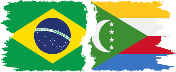 Comoros and Brazil grunge flags connection vector