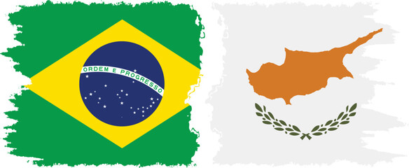 Cyprus and Brazil grunge flags connection vector