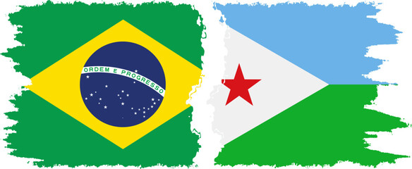 Djibouti and Brazil grunge flags connection vector