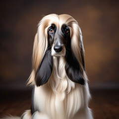A beautiful Afghan hound dog head portrait. Generative AI