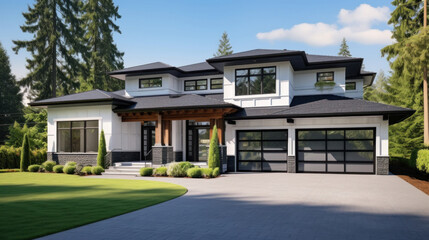 A luxurious new construction home, Modern style of home with car garage.
