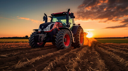 A tractor ploughing a field. - obrazy, fototapety, plakaty
