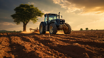 Obraz premium A tractor ploughing a field.