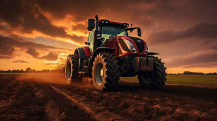 Fototapeta premium A tractor ploughing a field.