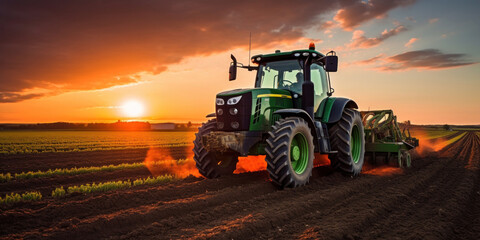 Fototapeta premium A tractor ploughing a field.