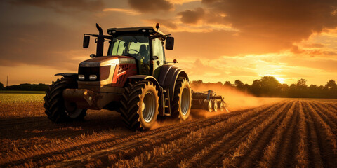 Obraz premium A tractor ploughing a field.