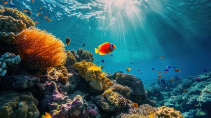 Underwater world. Coral reef and fishes in Red sea at Egypt - obrazy, fototapety, plakaty