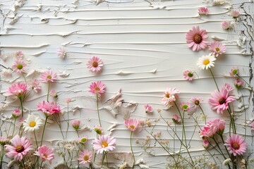 Shabby Chic Spring: Pink Daisies on White Wood

