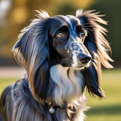 A beautiful Afghan hound dog head portrait. Generative AI