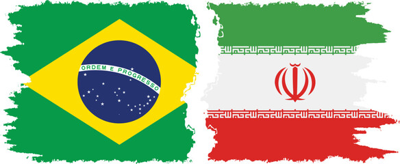 Iran and Brazil grunge flags connection vector