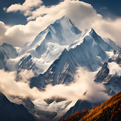 Majestic mountain peaks with snow capped summits Generative Ai