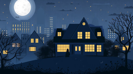 Architectural illustrations under the moonlight.