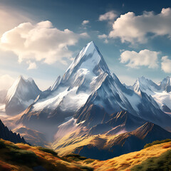 Majestic mountain peaks with snow capped summits Generative Ai