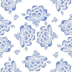 Fototapeta premium Ikat floral paisley embroidery on a white background. Ikat ethnic oriental seamless pattern is traditional. Aztec-style abstract vector illustration. design for texture, fabric, clothing, wrapping