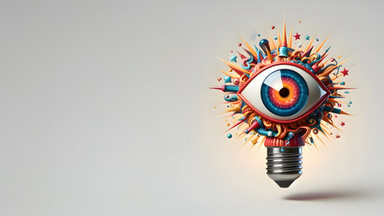 Vision of Innovation: A Light Bulb Bursting with Colorful Creative Energy - obrazy, fototapety, plakaty