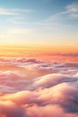 Fototapeta premium Aerial view of Beautiful sunrise sky above clouds or fog with dramatic light at dawn.