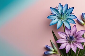 Pale Blue and Purple Flower Accent on Soft Diffuse Blue and Pink Background