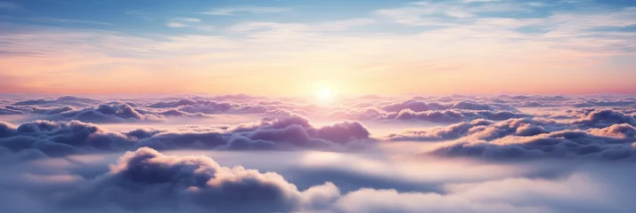 Crédence de cuisine en verre imprimé Matin avec brouillard Aerial view of Beautiful sunrise sky above clouds or fog with dramatic light at dawn.