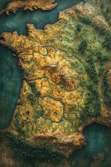Top view of the Relief map of Europe. 3d illustration