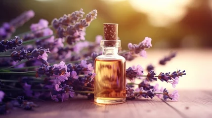 Wandcirkels plexiglas An essential aromatic oil and lavender flowers, Relax, Sleep Concept. © Wararat
