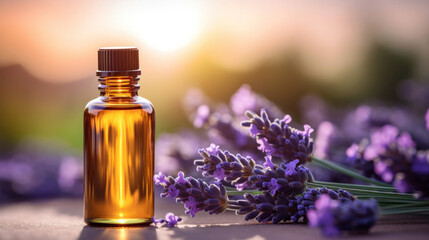 An essential aromatic oil and lavender flowers, Relax, Sleep Concept.