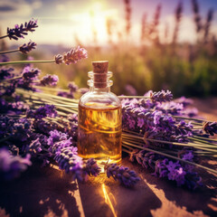 Obraz na płótnie Canvas An essential aromatic oil and lavender flowers, Relax, Sleep Concept.
