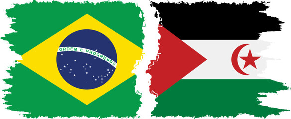 Western Sahara and Brazil grunge flags connection vector