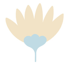 White- yellow flower bud isolated on white background. Hand drawn flat png illustration of floral element with small green stem. Yellow lotus