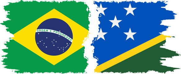 Solomon Islands and Brazil grunge flags connection vector