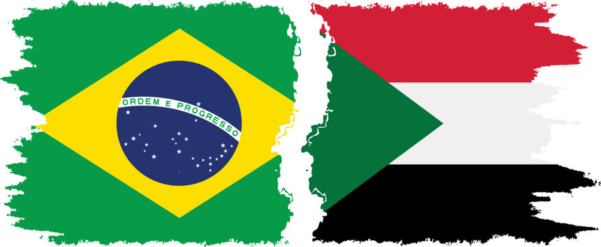 Sudan and Brazil grunge flags connection vector