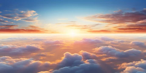Deurstickers Beautiful sunrise sky above clouds with dramatic light in the morning. © Wararat