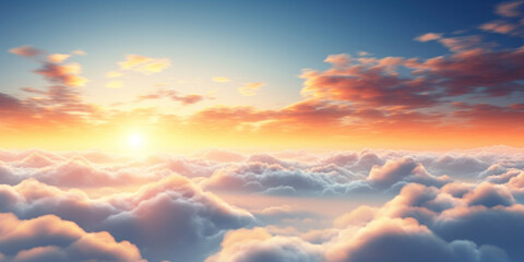 Naklejka na ściany i meble Beautiful sunrise sky above clouds with dramatic light in the morning.