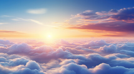 Beautiful sunrise sky above clouds with dramatic light in the morning. - Powered by Adobe
