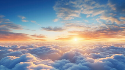 Beautiful sunrise sky above clouds with dramatic light in the morning.