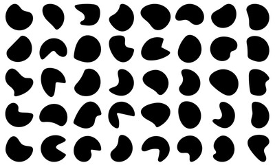  Organic black blob simple liquid amorphous    elements water forms creative minimal bubble stone vector set paint elements on white background. - obrazy, fototapety, plakaty