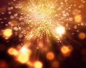 Obraz premium Gold abstract bokeh background. Blurred Christmas lights background with festive gold holiday bokeh. Glitter vintage foundation lights. dark gold and black. flared. Bright gold glitter.