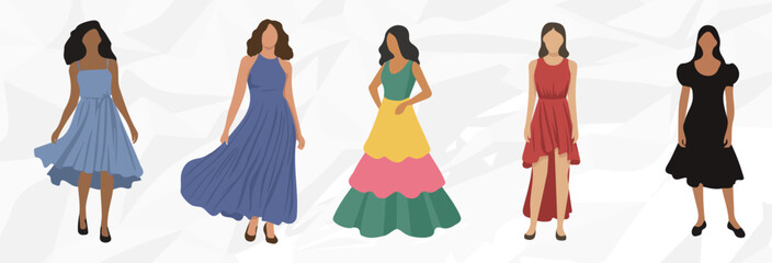 Frauen in vielfältigen Kleidern // Minimalistische Vektor Illustrationen