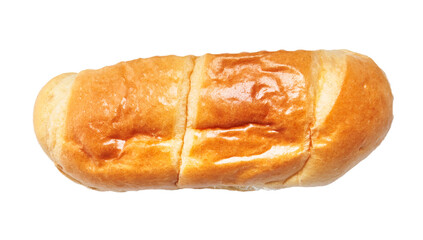 Close-up of a freshly baked isolated loaf, highlighting its golden crust and soft texture.