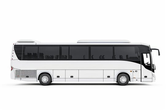 White empty bus isolated over white background, with clipping path. Full Depth of field. side view. Generative AI 